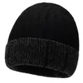 Warm chunky knit beanie in classic black with thick ribbed fold-over cuff for winter - One Size / Cuffed Knit Hat (6086821518185) / Black