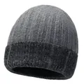 Dark gray and black contrast knitted beanie hat with thick cuffed brim for winter - One Size / Color Block Cuffed Knit Hat (6086821518188) / Light Gray