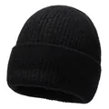 Classic black ribbed knit beanie with fold-over cuff for winter warmth and style - Hat / Black