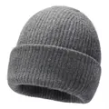 Medium grey ribbed knit beanie for winter featuring a classic cuffed edge for men and women - Hat / Light Gray