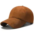 Winter thermal baseball cap in dark brown faux suede with warm fleece lining - One Size Adjustable / Red Brown