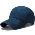 Winter warm baseball cap in navy blue faux suede with fleece lining for outdoor use - One Size Adjustable / Blue