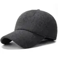 Winter-Woll-Baseballkappe mit dunkelgrauer Vlies-Textur und gebogener Krempe im 6-Panel-Stil - Einheitsgröße Verstellbar / Grau