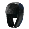Colbacco invernale in pelle PU nera e denim blu con calda pelliccia sintetica - Blu Notte