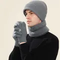 Winter gray knitted beanie with matching neck warmer and touchscreen gloves set - Beanie And Neck Warmer And Gloves / Light Gray