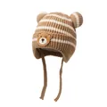 Striped baby knit hat with bear ears and earflaps, cozy warm winter beanie for kids - One Size / Khaki
