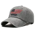 Vintage washed grey baseball cap with embroidered USA flag and soft top design - Adjustable / Gray