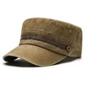 Men's olive green washed cotton cadet cap with vintage metal buckle and side strap - Adjustable / Khaki