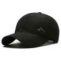 Breathable black outdoor baseball cap with mountain print and laser-cut holes - Adjustable / Black