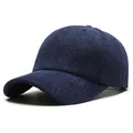 Casquette de baseball classique en velours côtelé bleu marine au design minimaliste à 6 pans - Taille unique / Bleu Marine