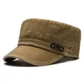 Men's washed cotton cadet cap in vintage brown with side leather label detail - Adjustable / Khaki