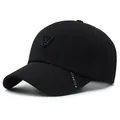 Men's black stretch baseball cap featuring a premium V-shield patch and textured fabric - Adjustable / Black