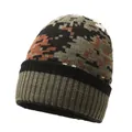 Gorro de punto de invierno con patrón de píxeles de camuflaje y puño acanalado - Talla única / Verde Militar