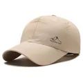 Beige quick-dry baseball cap with mountain print and laser-cut breathable holes - Adjustable / Khaki