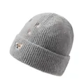 Gray knitted beanie featuring bear embroidery and golden stars for children and babies - One Size / Gray