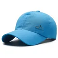 Royal blue quick-dry baseball cap with mountain print and breathable mesh holes - Adjustable / Sky Blue