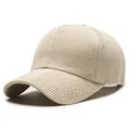 Casquette de baseball minimaliste en velours côtelé beige avec visière incurvée - Taille unique / Kaki