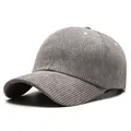 Grey corduroy baseball cap with vertical ribbed texture and minimalist 6-panel design - One Size / Gray
