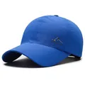 Blue quick-dry baseball cap with mountain print and breathable mesh eyelets - Adjustable / Sapphire Blue