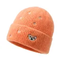 Kids orange knit beanie with embroidered bear and star patterns in ribbed warm fabric - One Size / Orange