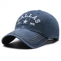 Casquette vintage en denim bleu délavé avec broderie Dallas 1841 et étoiles - Bleu Marine