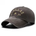 Casquette de baseball rétro en coton gris foncé délavé avec broderie Dallas dorée - Café