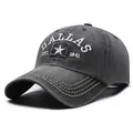 Casquette baseball grise délavée vintage avec broderie Dallas et écusson étoile - Noir