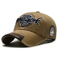 Gorra de béisbol vintage caqui con bordado de New York y visera de cuero marrón - Talla Única Ajustable / Marrón