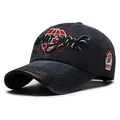Gorra de béisbol vintage azul marino lavado con bordado de New York y borde de cuero marrón - Talla Única Ajustable / Azul Marino