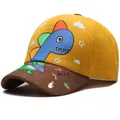 Kinder-Baseballkappe aus Cord in Gelb und Braun mit blauem Dinosaurier-Motiv - Gelb