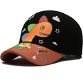 Kinder-Baseballkappe mit Dino-Motiv, schwarzer Krone und braunem Cord-Schirm - Schwarz