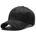 Men's breathable mesh baseball cap featuring black dark camouflage pattern for outdoor sun protection - Camouflage / Black