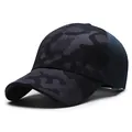 Breathable mesh trucker hat with dark camouflage pattern for outdoor sun protection - Camouflage / Navy Blue