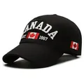 Black cotton baseball cap featuring 3D Canada embroidery and red maple leaf flag details - Adjustable / Black