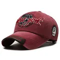 Gorra de béisbol granate lavado vintage con bordado de Nueva York y visera de cuero - Talla Única Ajustable / Burdeos