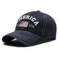 Berretto da baseball vintage in cotone lavato con logo America ricamato e patch 1776 - Taglia Unica Regolabile / Blu Notte