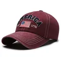 Berretto da baseball vintage in cotone lavato bordeaux con ricamo 3D America - Taglia Unica Regolabile / Borgogna