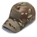 Tactical Multicam baseball cap with Velcro patch area and ripstop fabric on white background - One Size Adjustable / Khaki Camouflage