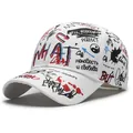 White street graffiti baseball cap featuring vibrant multi-colored prints and hip-hop design - Adjustable / White Red