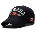 Navy blue cotton baseball cap featuring white 3D Canada embroidery and maple leaf logo - Adjustable / Navy Blue