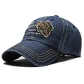 Berretto da baseball in denim lavato blu scuro vintage con toppa sportiva ricamata - Regolabile / Blu Notte