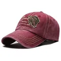 Berretto da baseball bordeaux lavato vintage con ricamo retrò e toppa con tigre - Regolabile / Rosso