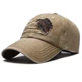 Berretto da baseball vintage kaki lavato con toppe ricamate e finitura in cotone - Regolabile / Cachi