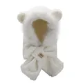 White plush hooded scarf with cute cat ears and soft faux fur texture for winter - One Size / White