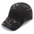 Tactical dark camouflage baseball cap with velcro patches and curved brim for outdoor use - One Size Adjustable / Black Camouflage