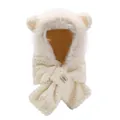 Creamy hooded scarf with cute cat ears and plush faux fur trim for winter warmth - One Size / Beige