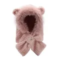 Plush hooded scarf with cute bear ears in soft pink faux fur material - One Size / Pink