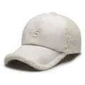 Off-white suede and faux shearling baseball cap with embroidered S letter patch - One Size Adjustable / Off White