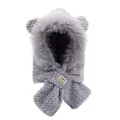 Cute grey hoodie scarf with bear ears made of thick faux fur for winter warmth - One Size / Gray