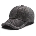 Dark gray fleece baseball cap with rhinestone R pattern and suede peak for women - One Size Adjustable / Dark Gray